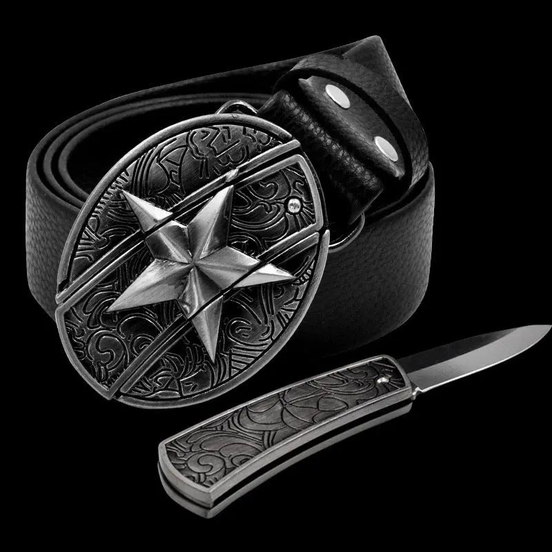 Self Defense Belt With Smooth Buckle And Knife On Guard Everywhere