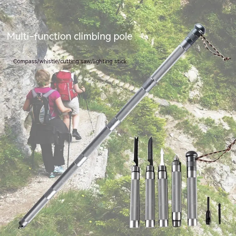 Outdoor Folding Self-defense Survival Walking Stick Equipment Outdoor Hiking Multifunction Trekking Poles On Guard Everywhere