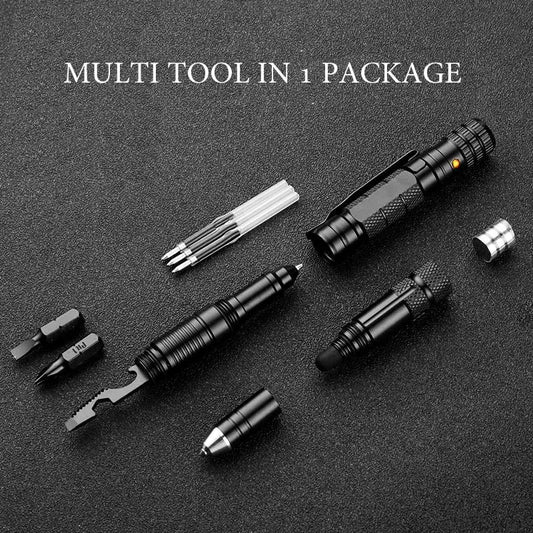 Multifunction Portable 10-In-1 Tactical Pen Outdoor Survival Self Rescue Emergency Flashlight Defense Rescue EDC Protection Tool On Guard Everywhere