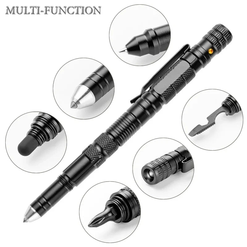 Multifunction Portable 10-In-1 Tactical Pen Outdoor Survival Self Rescue Emergency Flashlight Defense Rescue EDC Protection Tool On Guard Everywhere