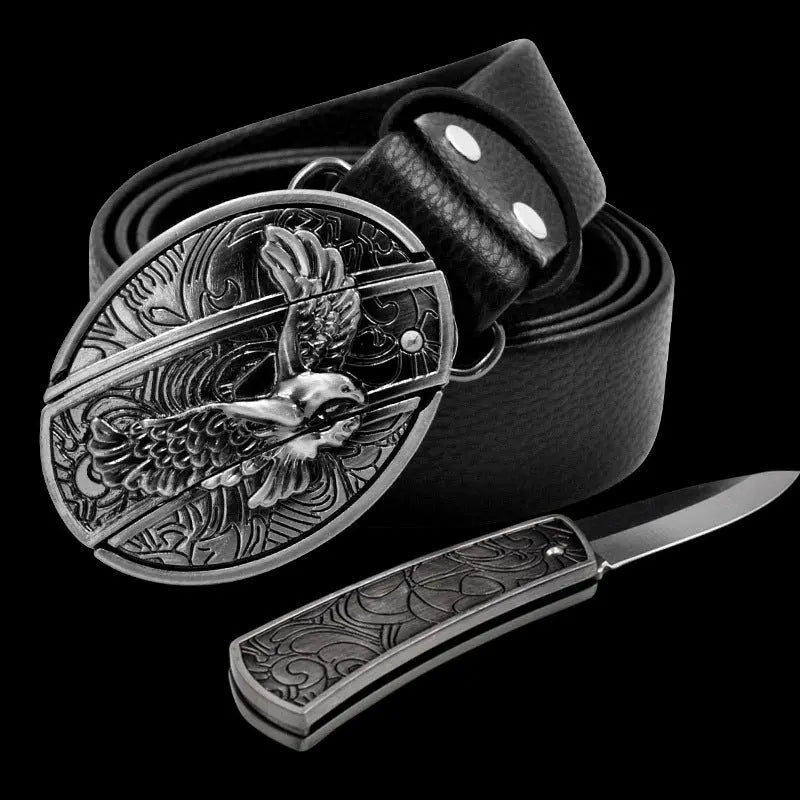 Self Defense Belt With Smooth Buckle And Knife On Guard Everywhere
