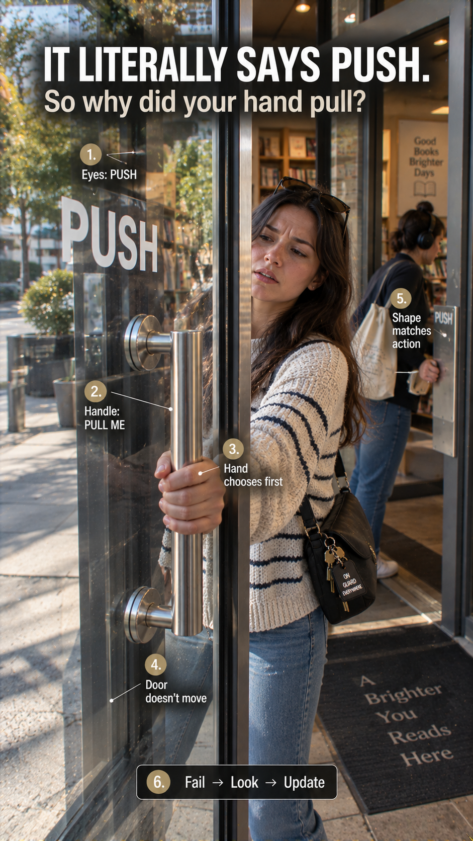 Why You Pull a Door That Clearly Says PUSH — The Handle-Wins Effect