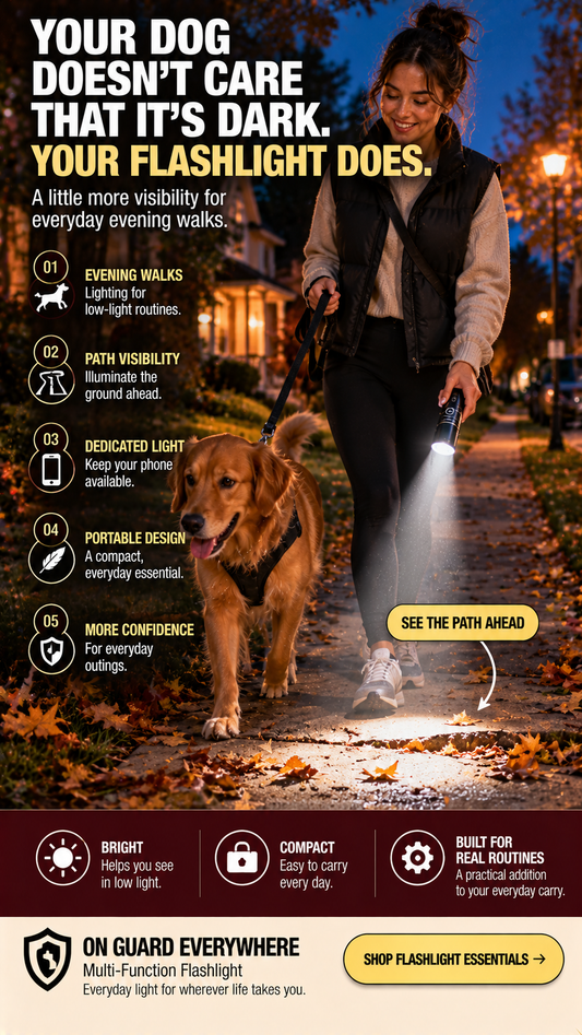 Your Dog Doesn't Care That the Sun Sets Earlier. Here's What to Bring on Evening Walks.