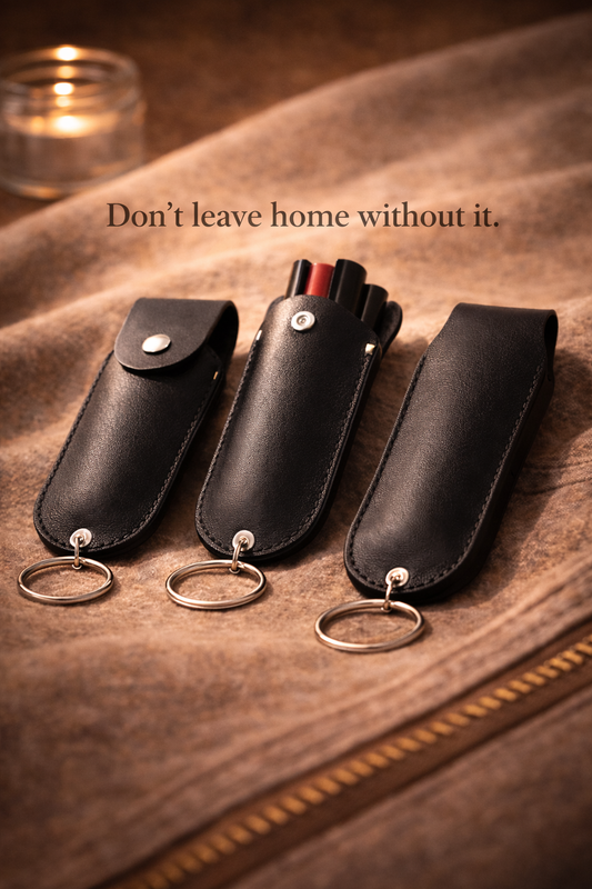 Pepper Spray Pouch PU Leather Pepper Spray Holster Mini Portable Top Flap Pepper Spray Holder Self Defense Spray Keychain On Guard Everywhere